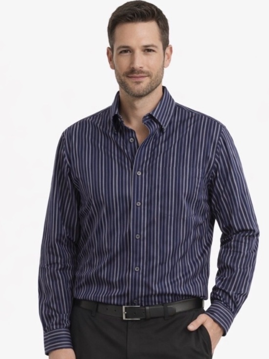 Kenneth Cole Other - Kenneth Cole Navy Striped Shirt Size M  Neck 15 -15.5 Long Sleeve 32/33 Non iron